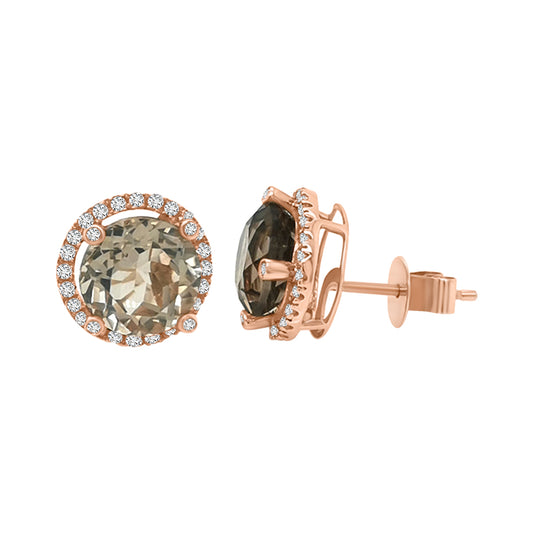 Smoky Quartz And Diamond Earrings In 18k Rose Gold