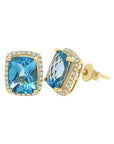 Blue Topaz And Diamond Earrings In 18k Yellow Gold.