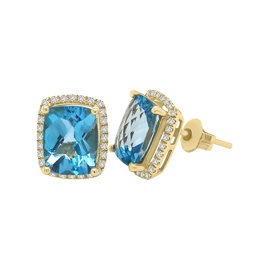 Blue Topaz And Diamond Earrings In 18k Yellow Gold.