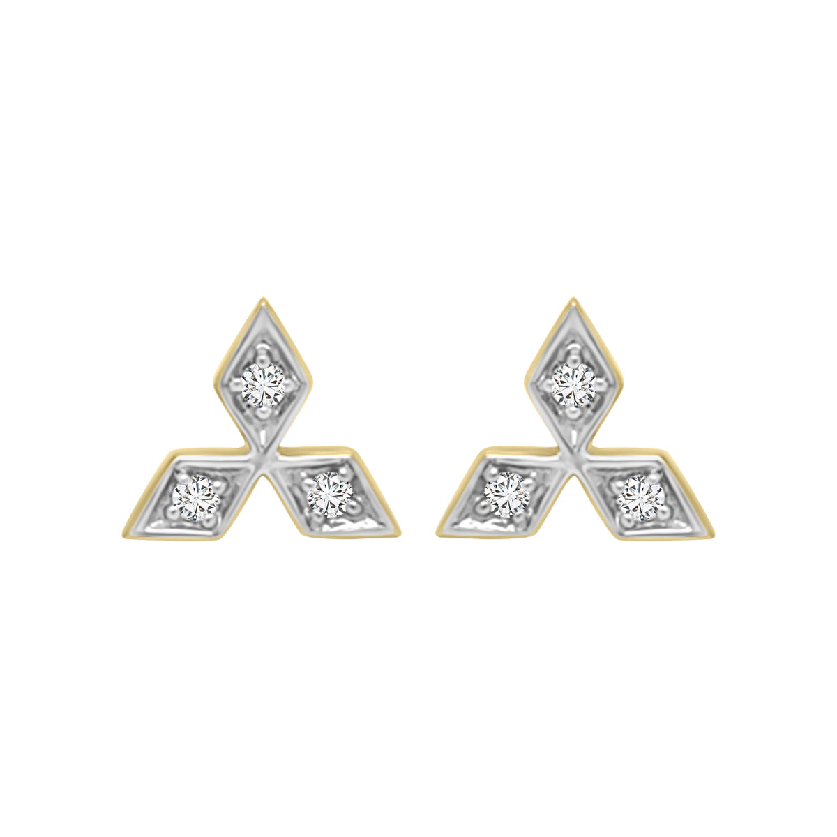 Minimalist Three Diamond Earrings In 18k Yellow Gold.