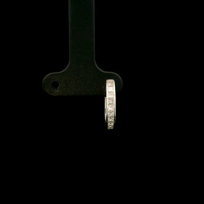 Men’s single diamond hoop earring in 18K white gold with princess cut diamonds