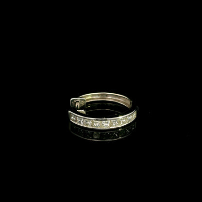 Men’s single diamond hoop earring in 18K white gold with princess cut diamonds