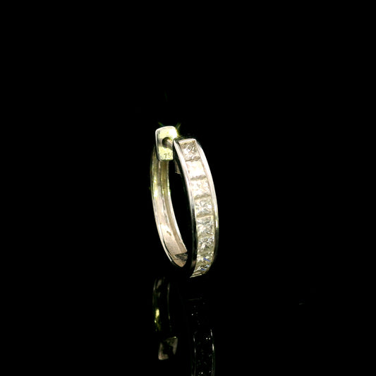 Men’s single diamond hoop earring in 18K white gold with princess cut diamonds