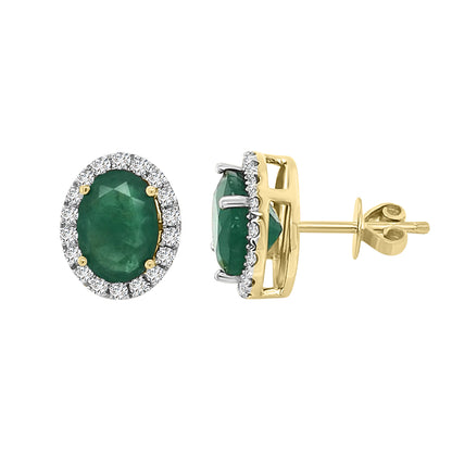 Stud Earrings Emerald 5.68CT And Diamond 0.73CT Crafted In 18K Yellow Gold