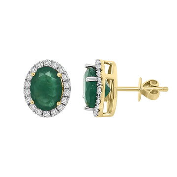 Stud Earrings Emerald 5.68CT And Diamond 0.73CT Crafted In 18K Yellow Gold