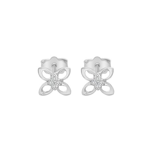 Flower Shape Diamond Stud Earrings Crafted In 18K White Gold