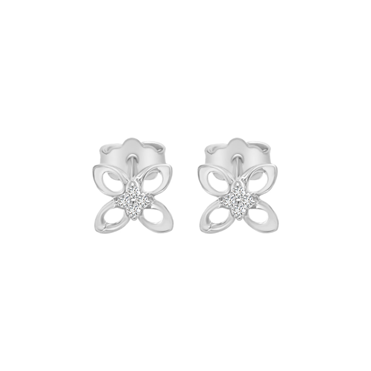 Flower Shape Diamond Stud Earrings Crafted In 18K White Gold