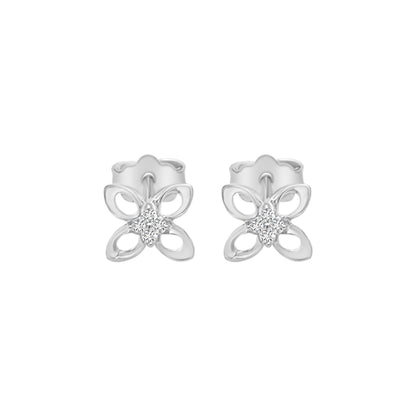 Flower Shape Diamond Stud Earrings Crafted In 18K White Gold