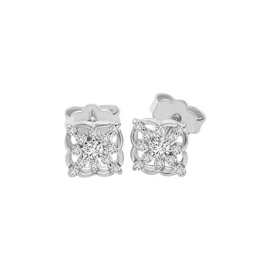 Cluster Diamond Stud Earrings Crafted In 18K White Gold