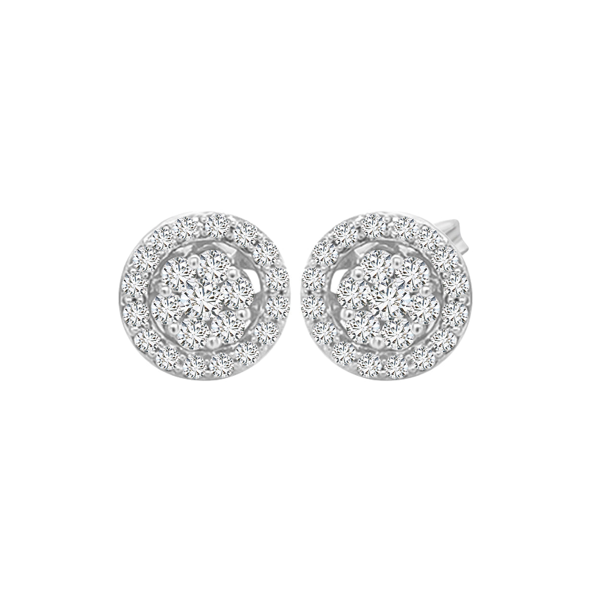 Halo Cluster Diamond Stud Jacket Earrings Crafted In 18K White Gold