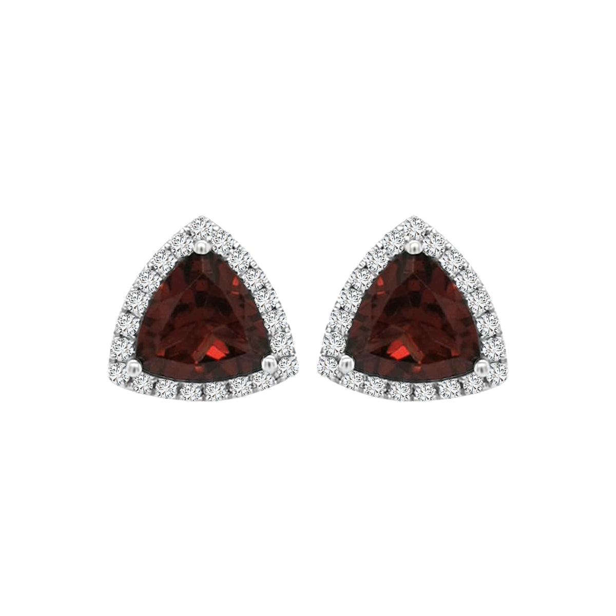 Triangle Shape Garnet Stud Earring Crafted In 18K White Gold