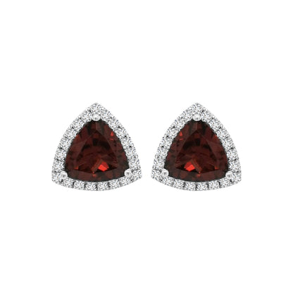 Triangle Shape Garnet Stud Earring Crafted In 18K White Gold