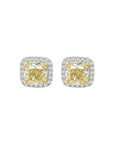 Yellow Diamond Halo Stud Earring Crafted In 18K White Gold