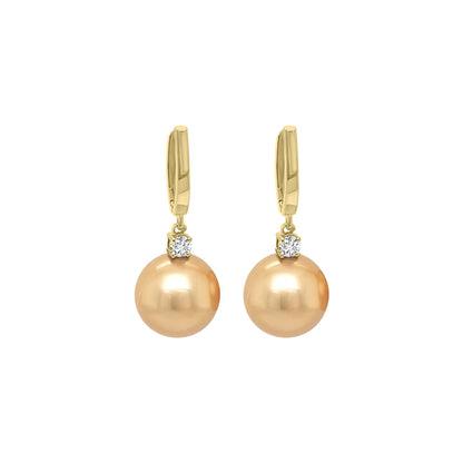 South Sea Golden Pearl Earring 12*13mm Crafted In 18K Yellow Gold