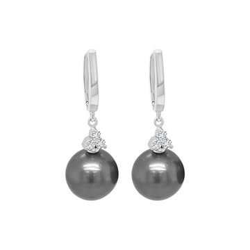 Tahiti Black Pearl 11*12MM Earring Crafted In 18K White Gold