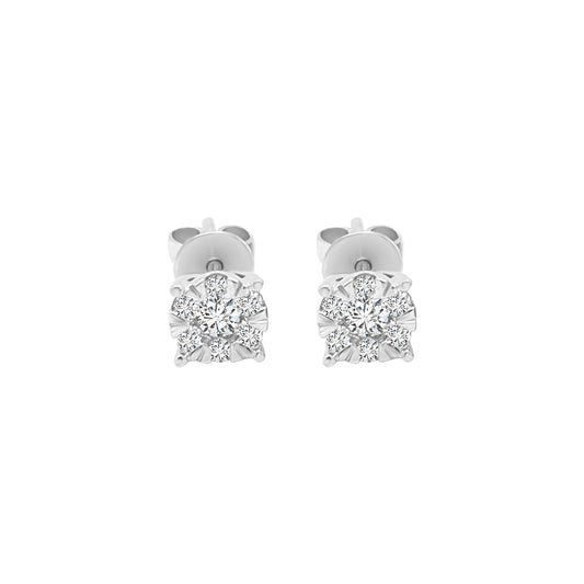 Cluster Diamond Stud Earring Crafted In 18K White Gold