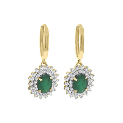 Dangling Emerald And Diamond Earring Crafted In 18K Yellow Gold