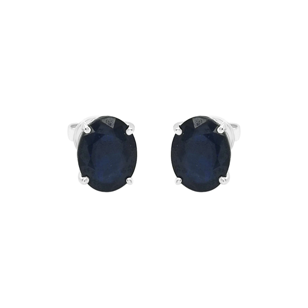 Blue Sapphire Stud Earrings In 18k White Gold