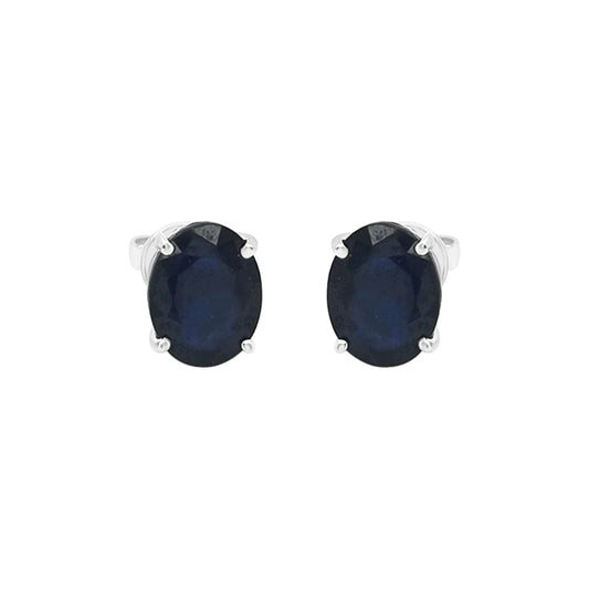 Blue Sapphire Stud Earrings In 18k White Gold