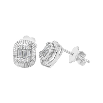 Cluster Diamond Stud Earring Crafted In 18K White Gold