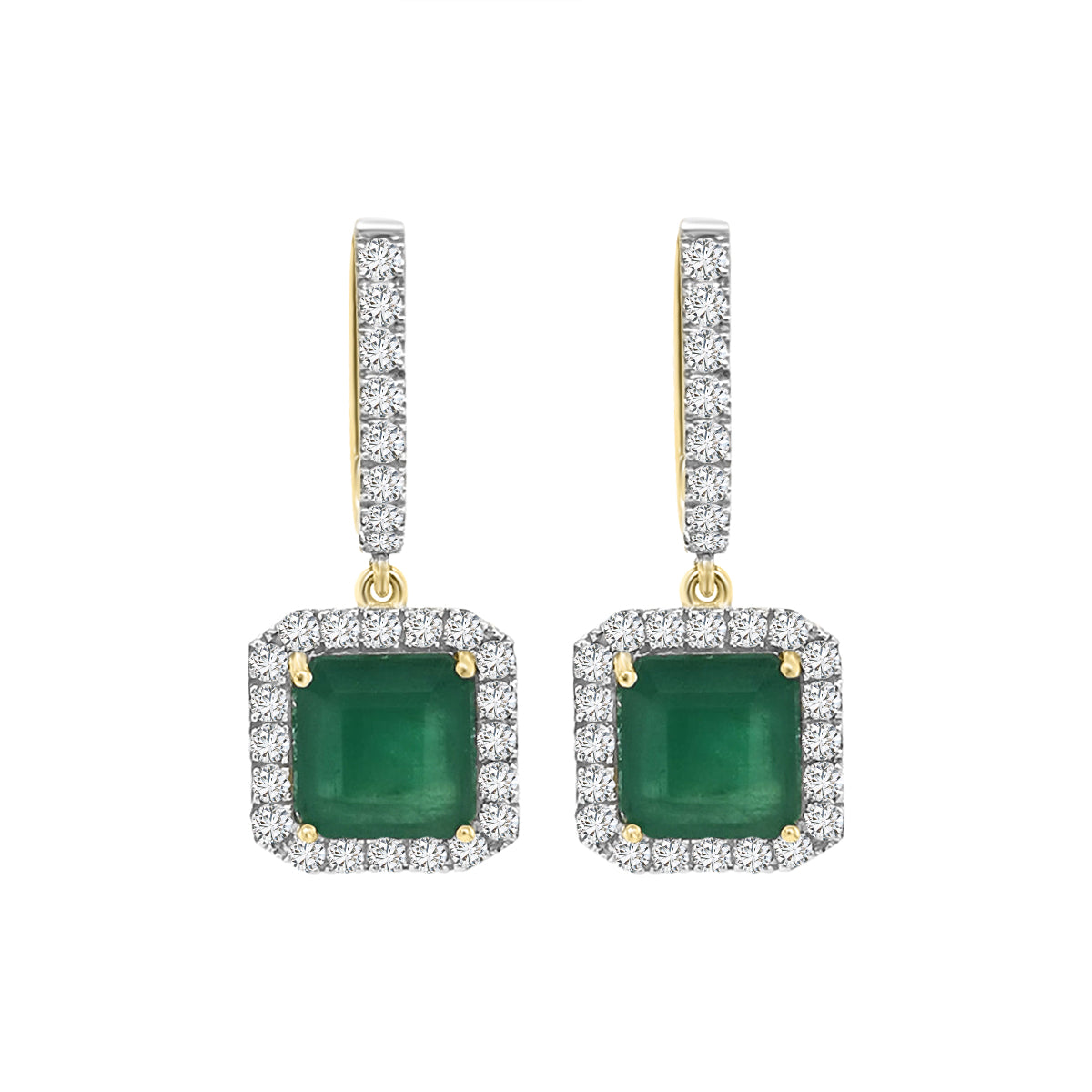 Halo Emerald And Diamond Earrings In 18k Yellow Gold