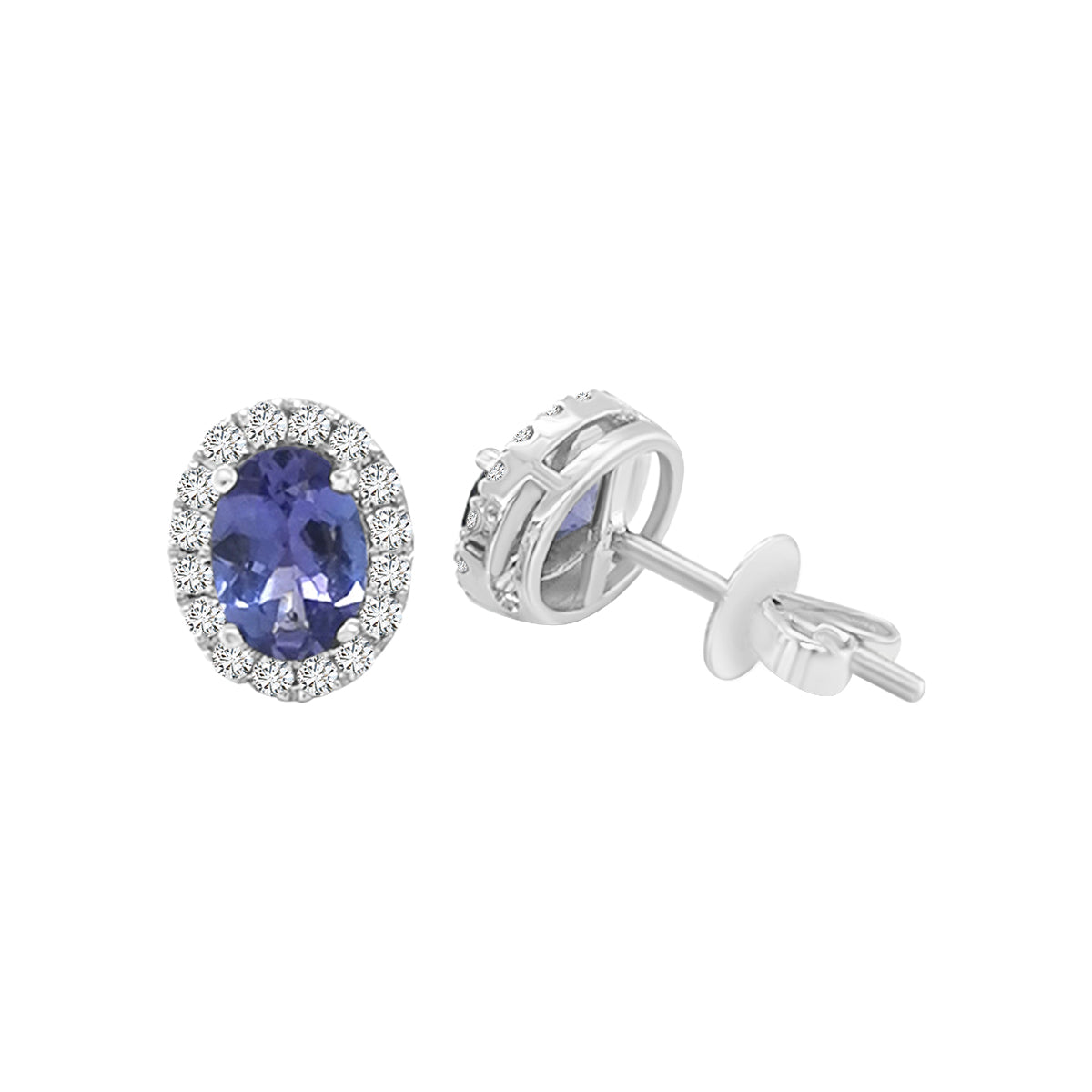 Halo Tanzanite And Diamond Earring In 18k White Gold