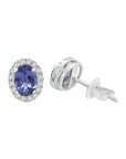 Halo Tanzanite And Diamond Earring In 18k White Gold