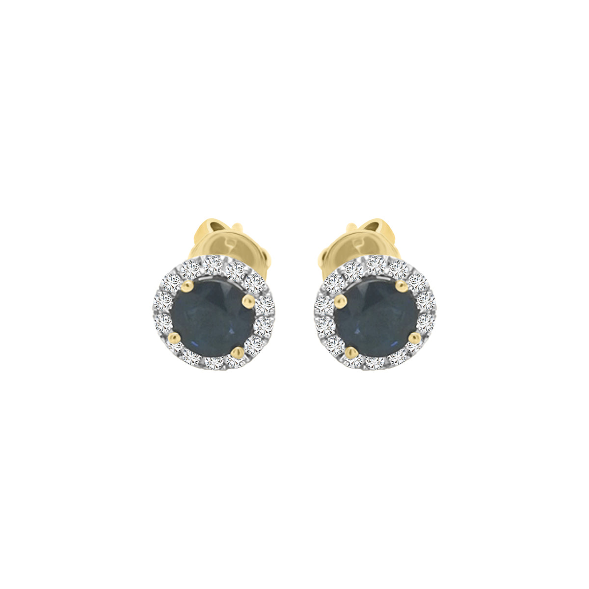Halo Sapphire Stud Earrings In 18k yellow Gold.