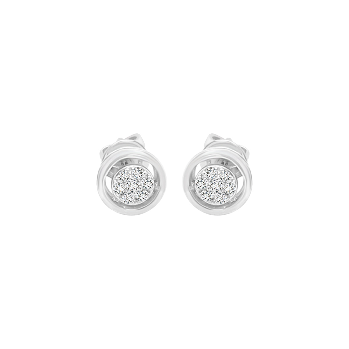 Cluster Set Diamond Earrings In 18k White Gold.