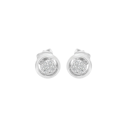 Cluster Set Diamond Earrings In 18k White Gold.