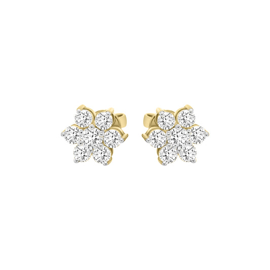 Floral Design Diamond Earrings In 18k Yellow Gold.