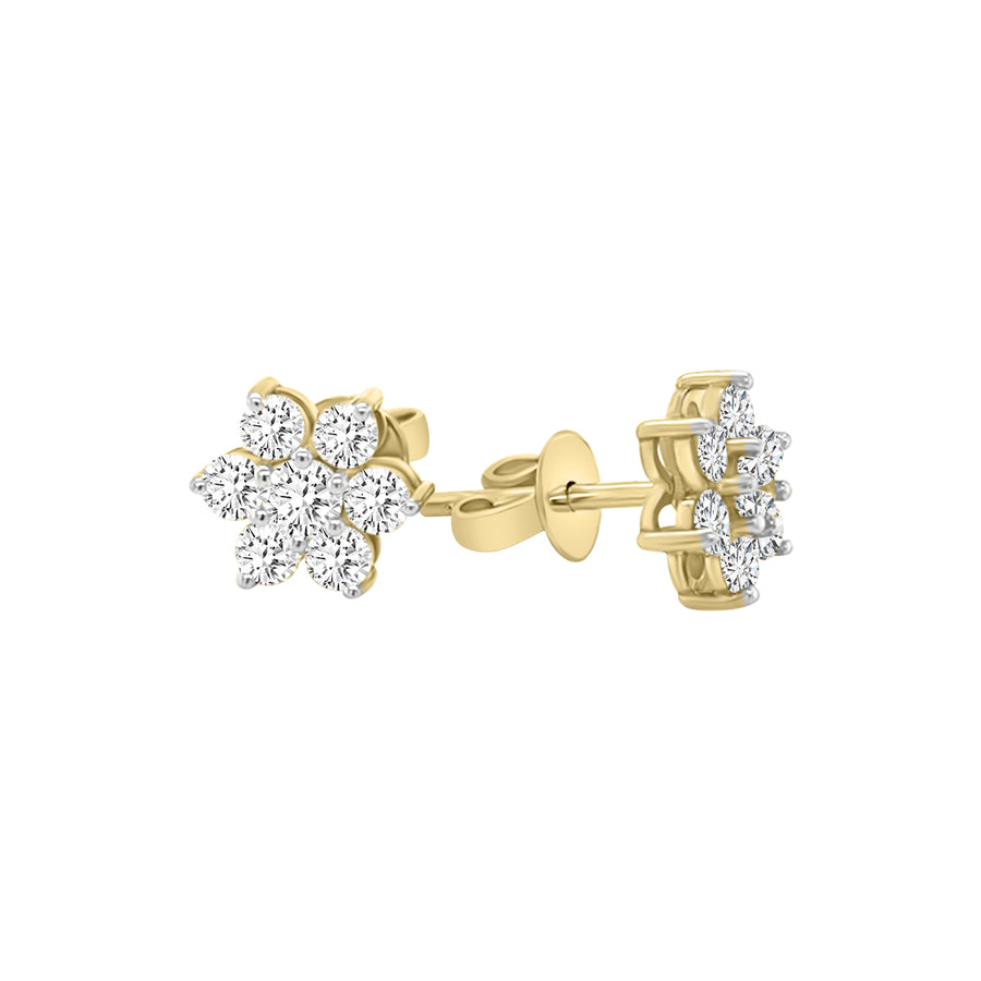 Floral Design Diamond Earrings In 18k Yellow Gold.