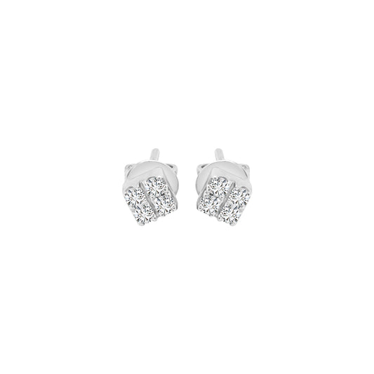 Four Diamond Cluster Stud Earrings In 18k White Gold.