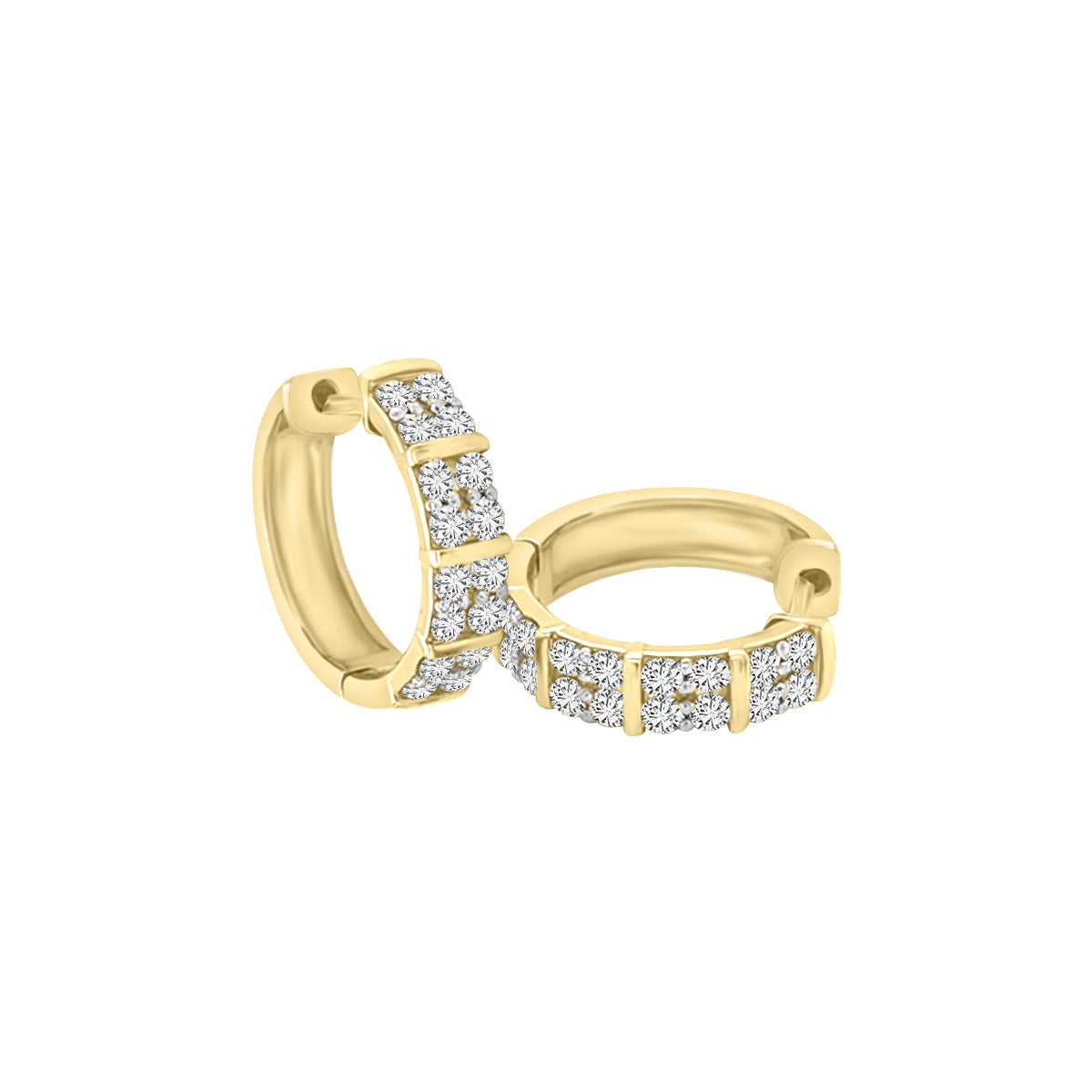 Diamond Huggie Hoop Earrings In 18k Yellow Gold.