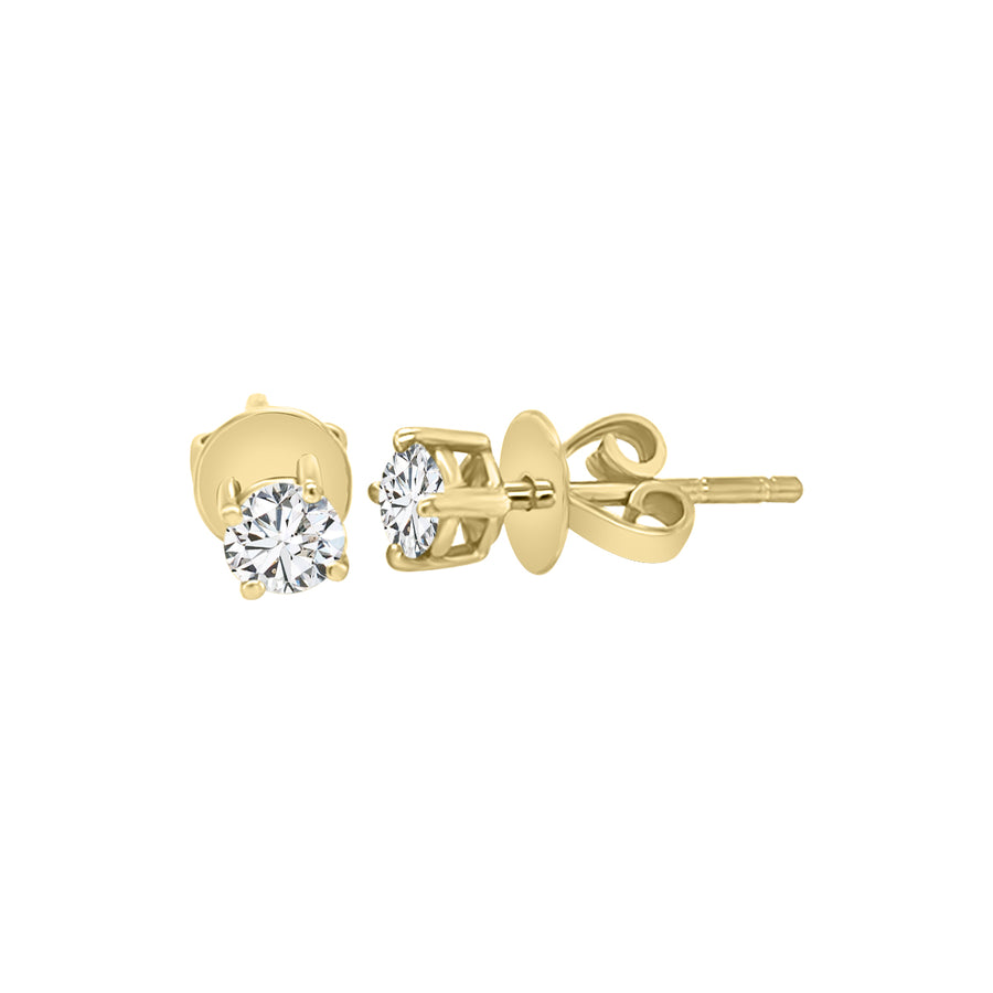 Solitaire Stud Earrings In 18k Yellow Gold.