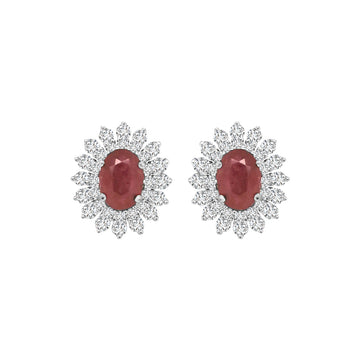 Halo Ruby And Diamond Earrings In 18k White Gold.