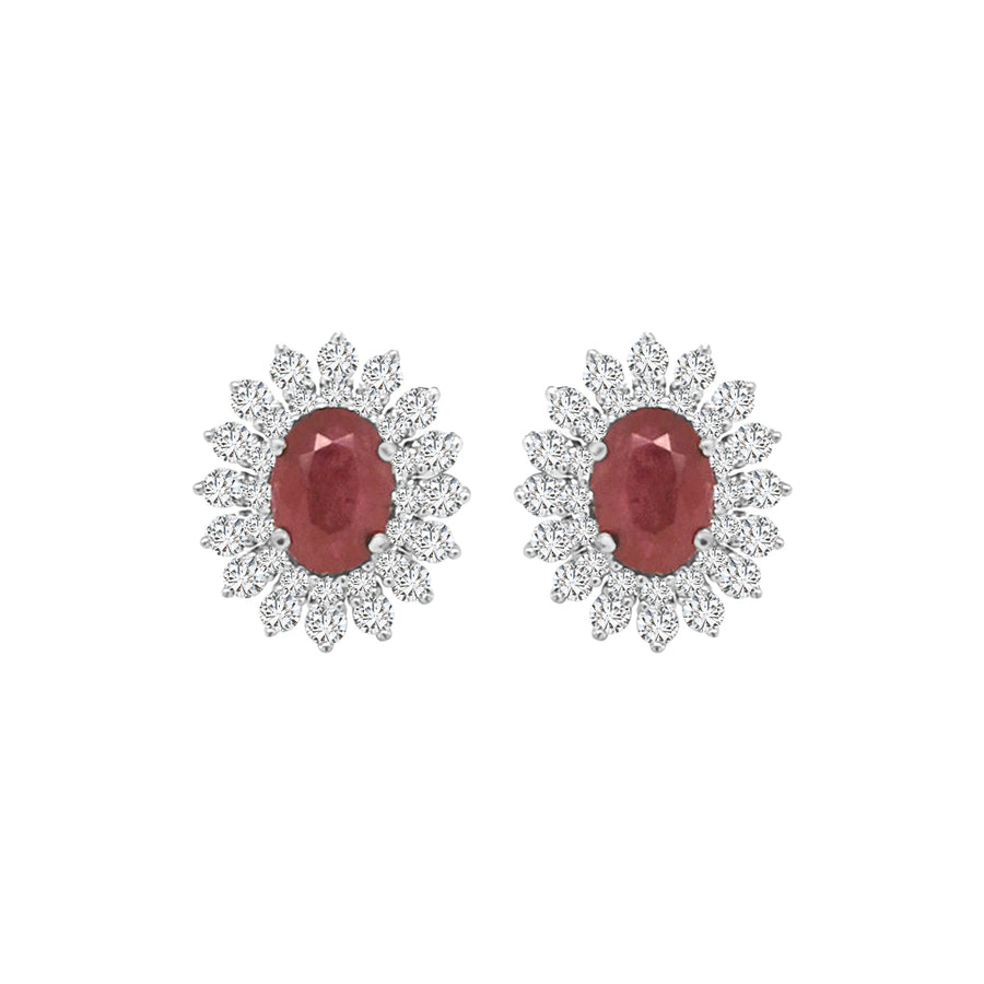 Halo Ruby And Diamond Earrings In 18k White Gold.