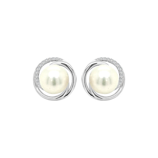 Pearl And Diamond Earrings In 18k White Gold.