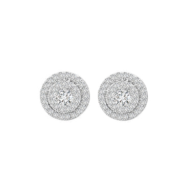 Sparling Double Halo Diamond Stud Earrings In 18k White Gold.