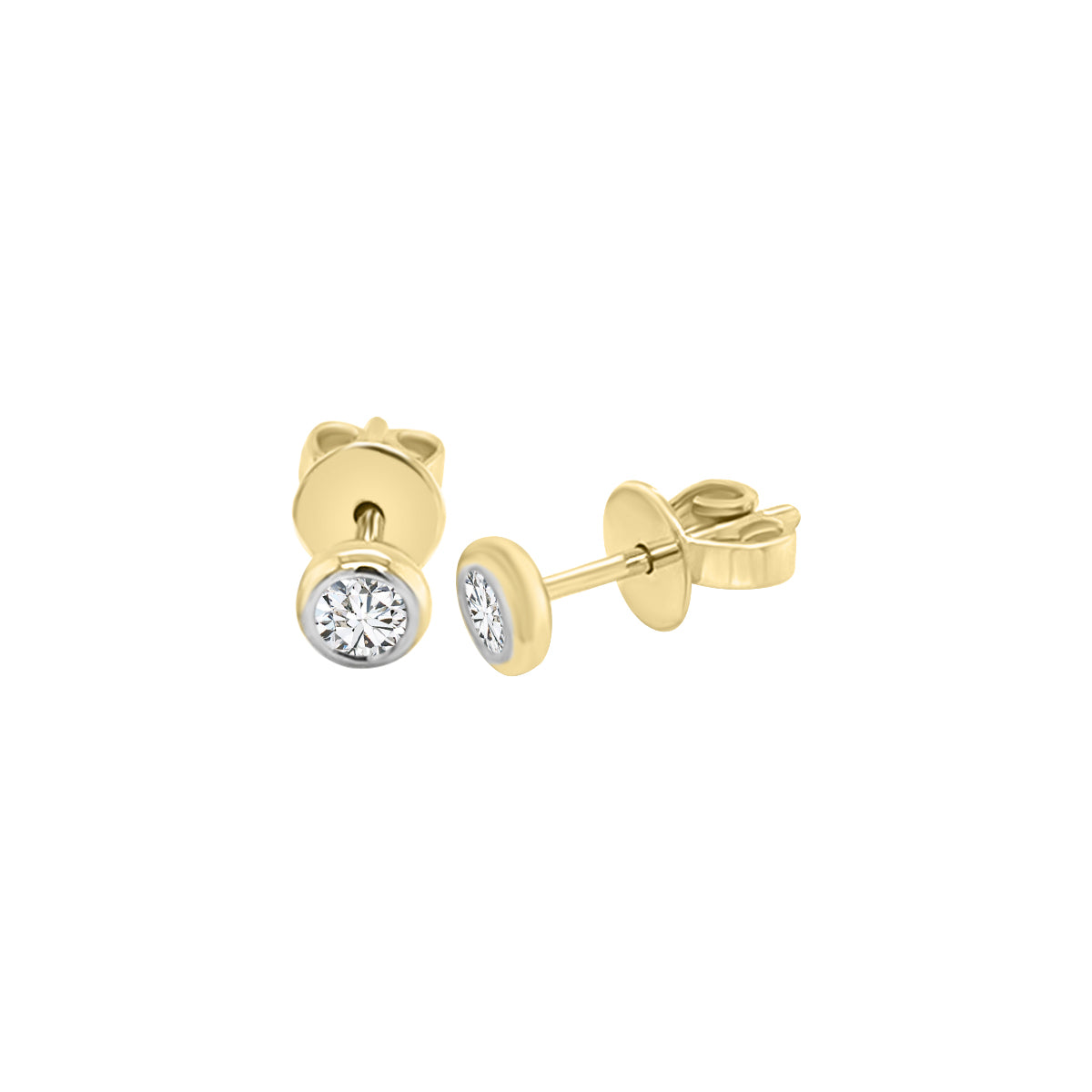 Bezel Set Diamond Stud Earrings In 18k Yellow Gold.