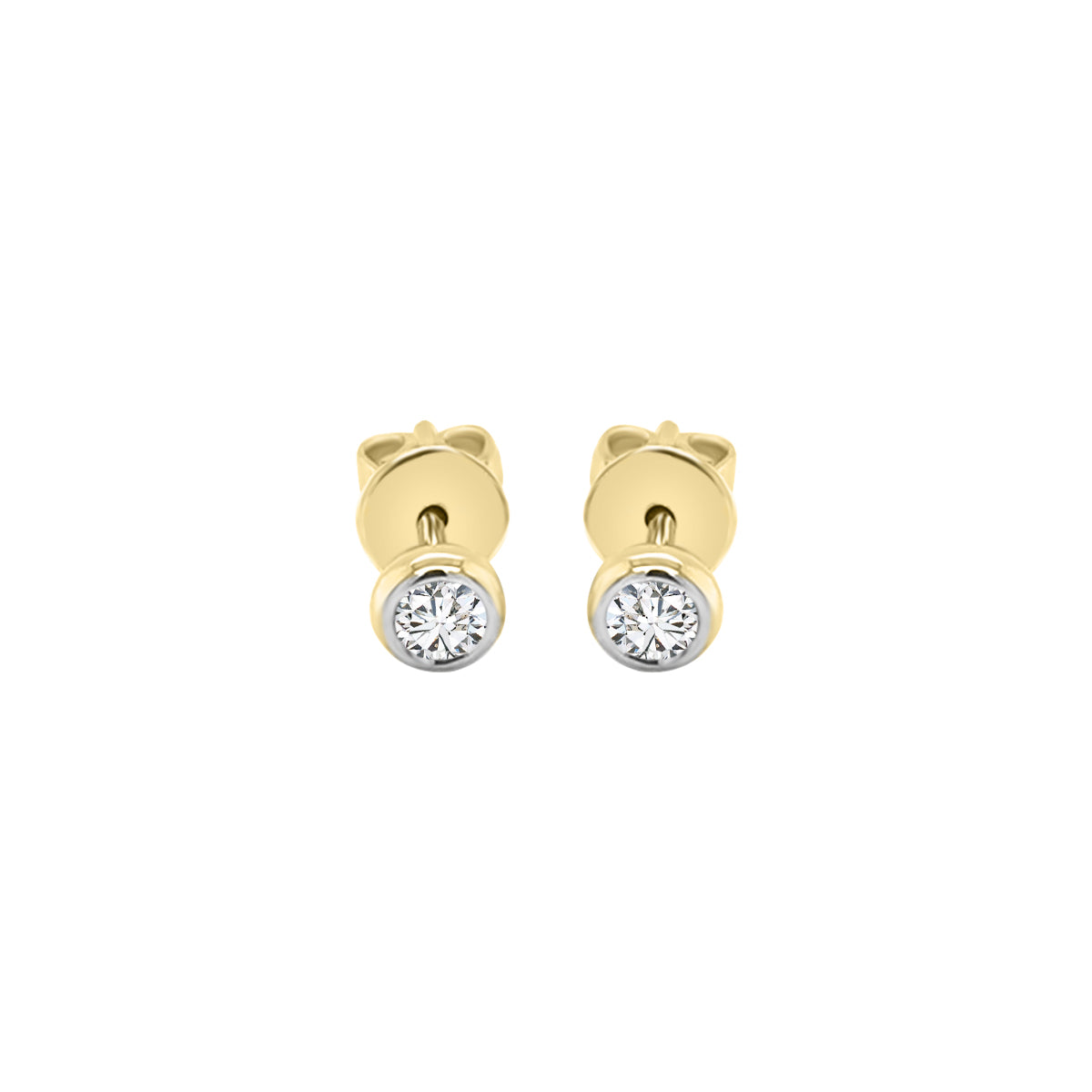 Bezel Set Diamond Stud Earrings In 18k Yellow Gold.