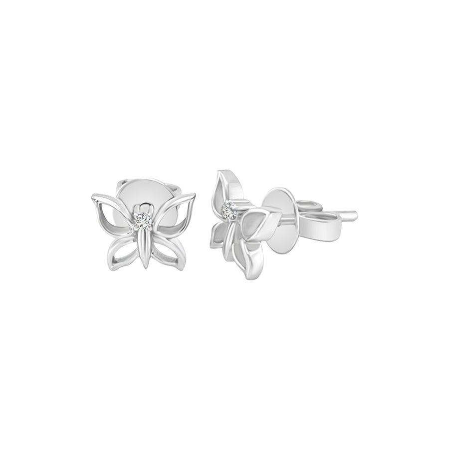 Diamond Butterfly Earrings In 18k White Gold.