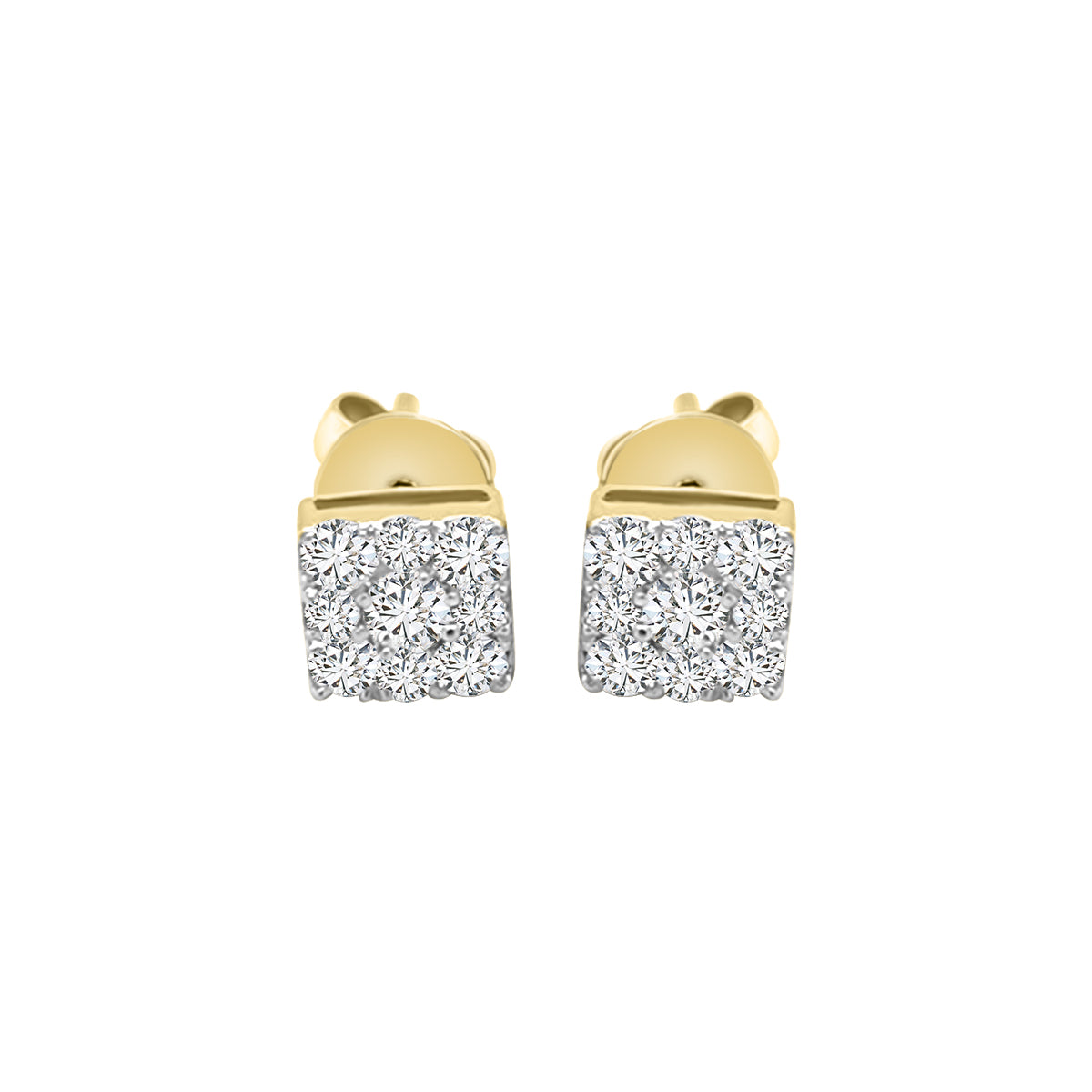Cluster Set Diamond Earrings In 18k Yellow Gold.