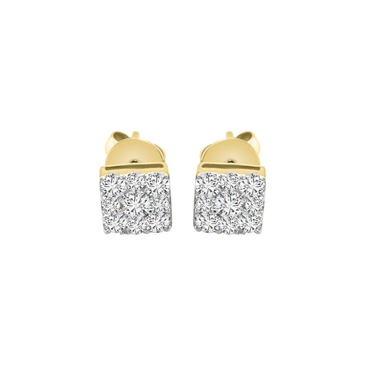 Cluster Set Diamond Earrings In 18k Yellow Gold.