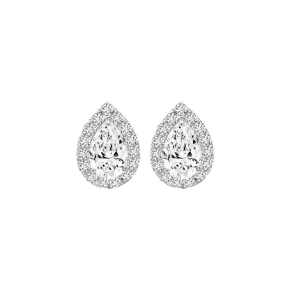 Pear Shape Halo Diamond Earrings In 18k White Gold.