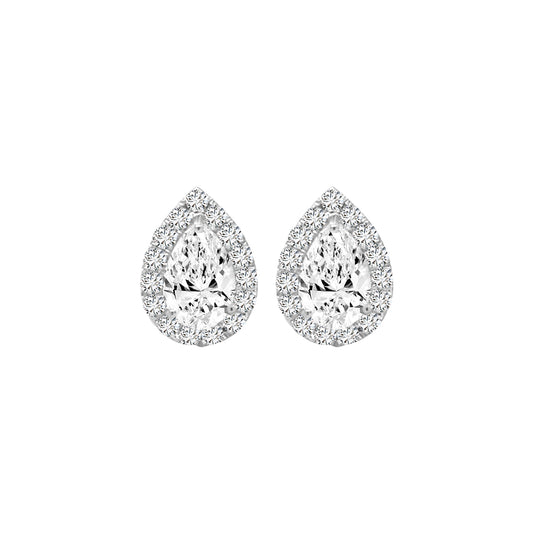 Pear Shape Halo Diamond Earrings In 18k White Gold.