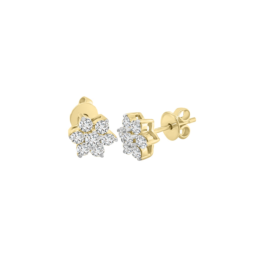 Floral Cluster Diamond Stud Earrings In 18k Yellow Gold.