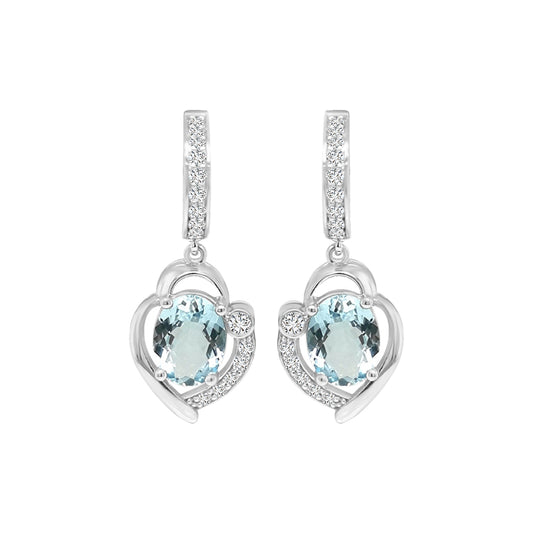 Aquamarine And Diamond Hoop Earrings In 18k White Gold.