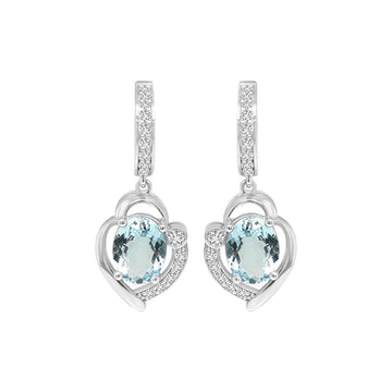 Aquamarine And Diamond Hoop Earrings In 18k White Gold.