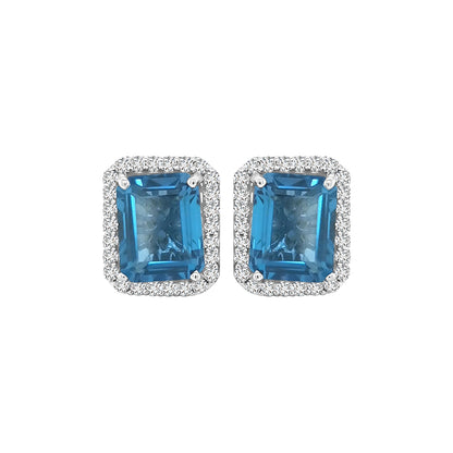 Blue Topaz And Diamond Stud Earrings In 18k White Gold.